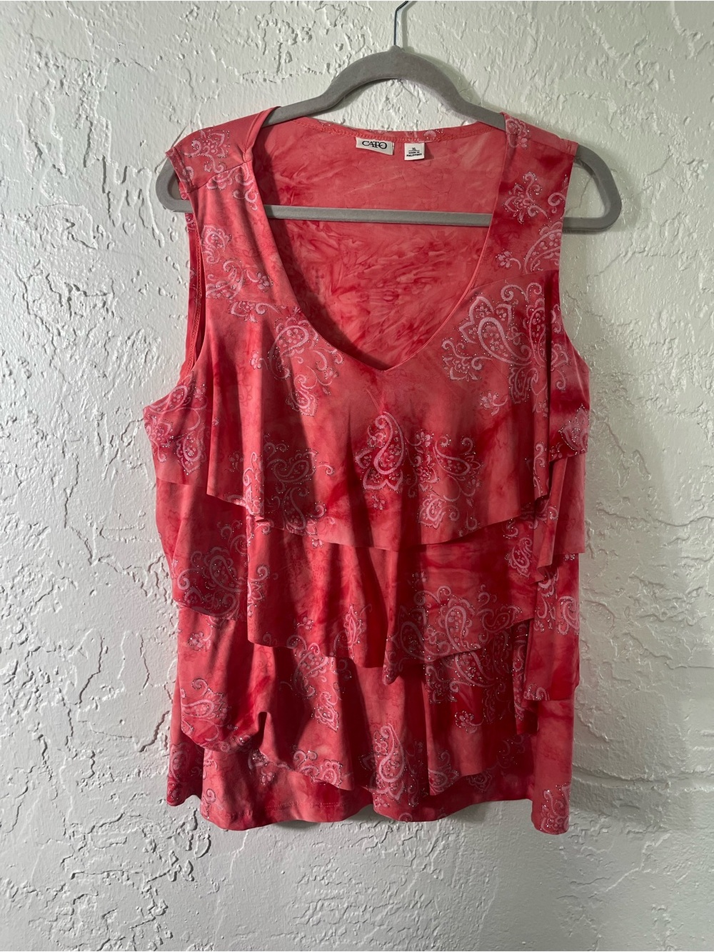 Cato Pink Floral‎ Burnout Top XL Y2K Sheer Stretch Short Sleeve Casual